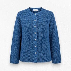 Vintage 90s Alfred Dunner Blue Black Textured Knit Cardigan Sweater Size 14 USA